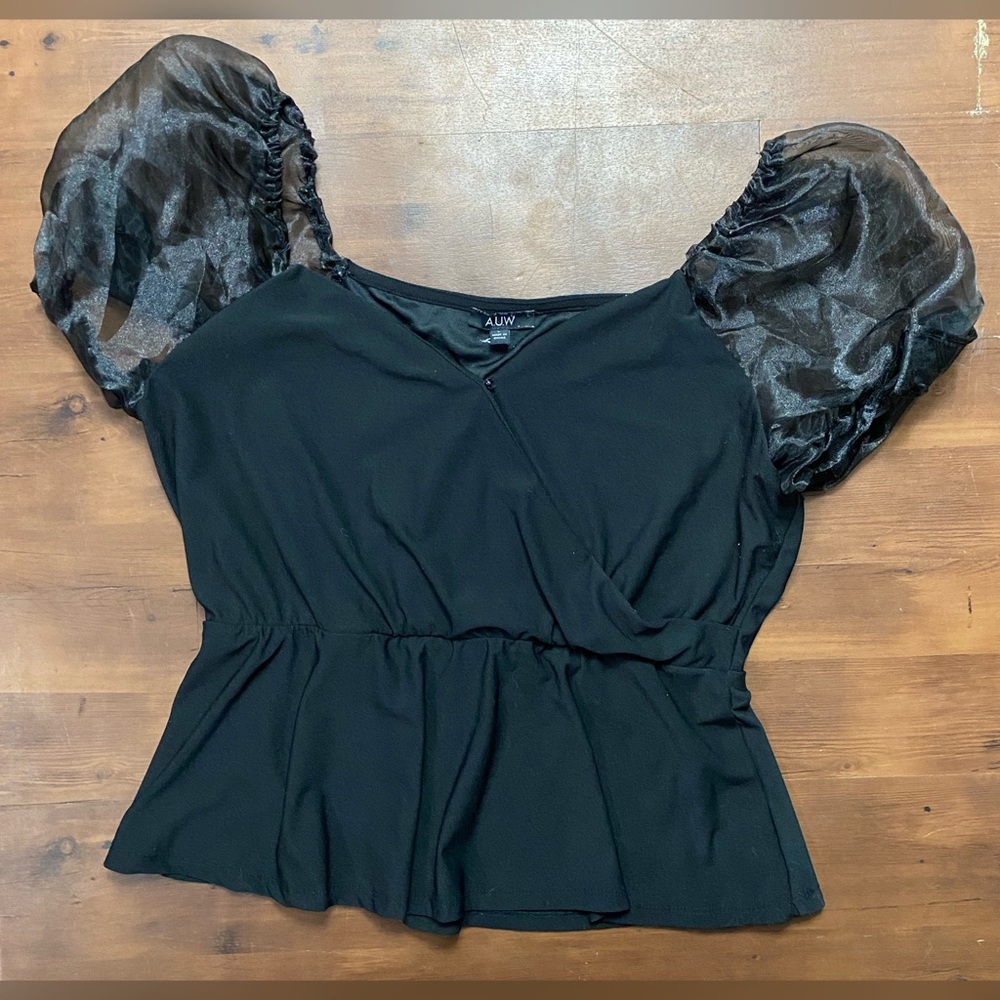 Auw puff sleeve black blouse